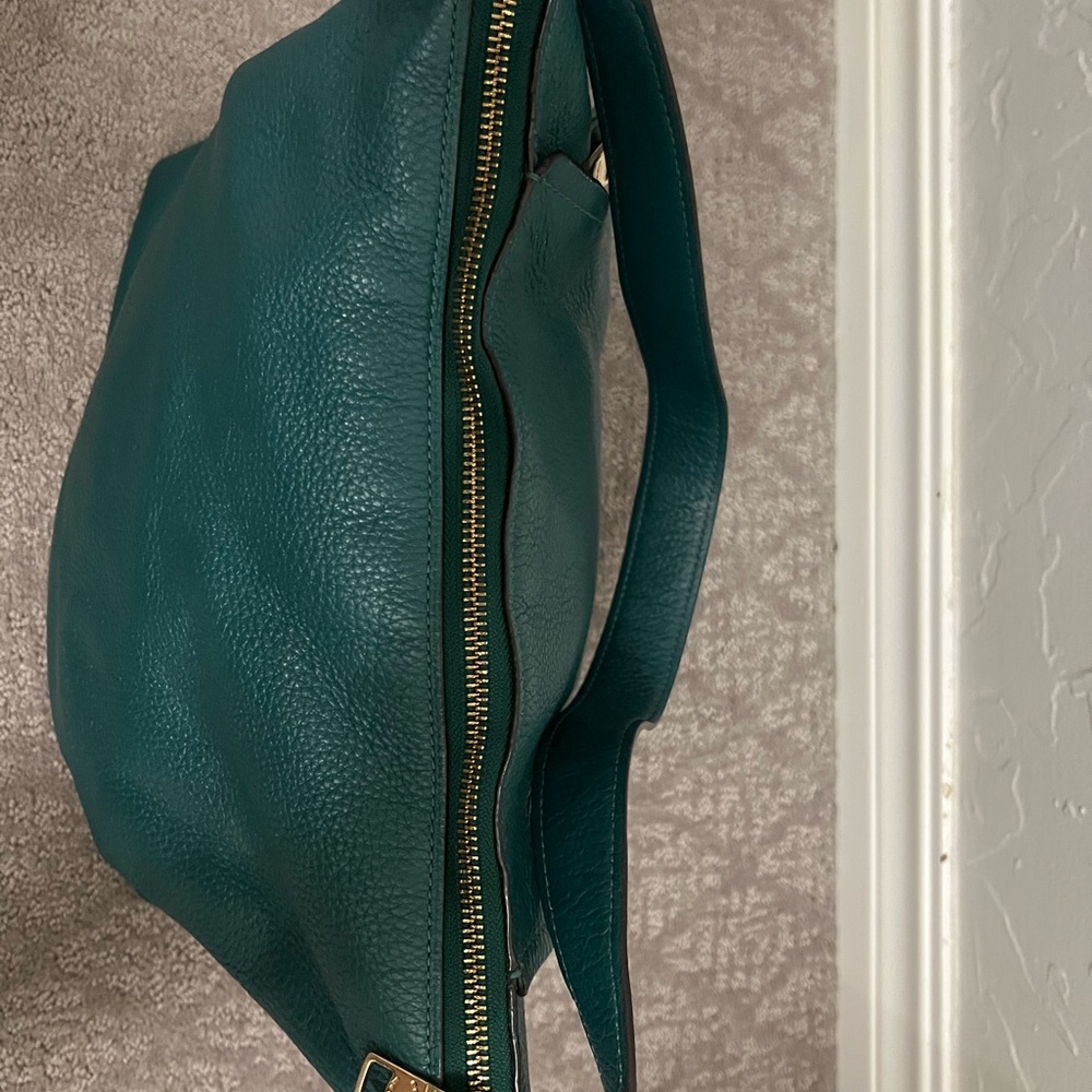 Coach Teal Pebbled Leather Shoulder Bag with Gold Hardware - Picture 3 of 6